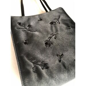 GAP Black Satin Mini Bag Rose Embroidery Evening 
Dark coquette gothic romantic